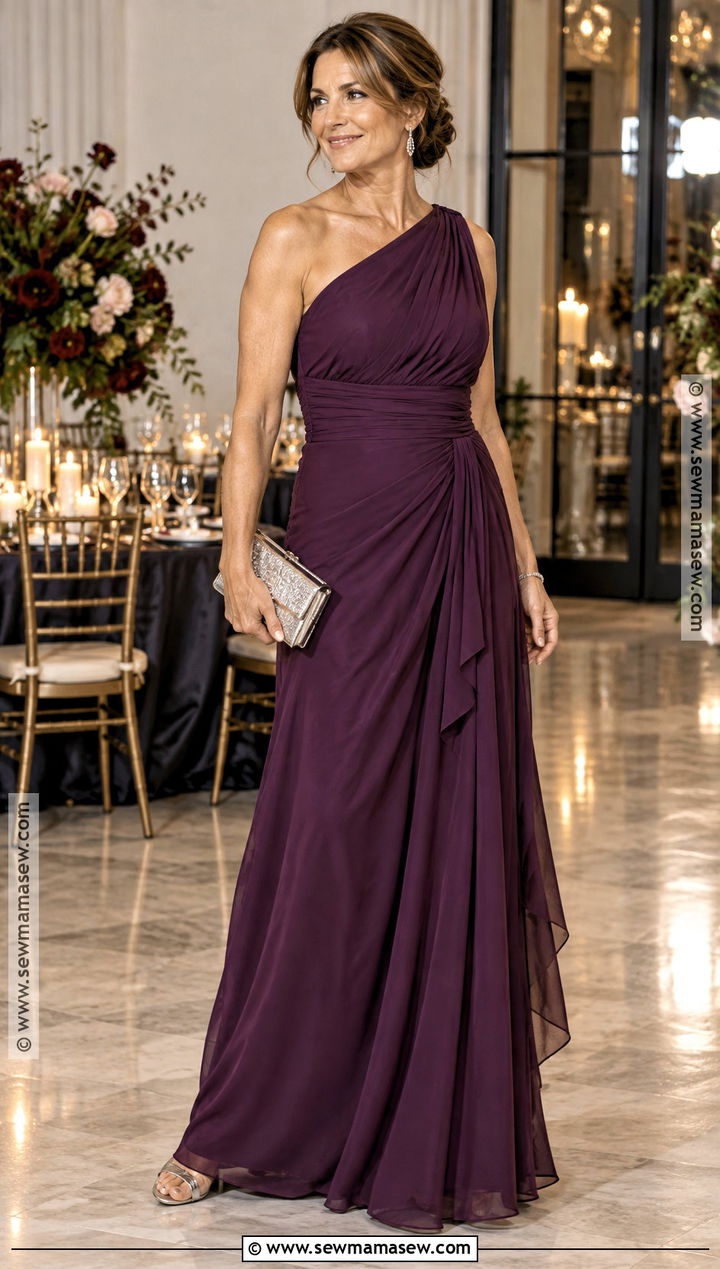 Plum One Shoulder Mother Of The Bride Dress - 15 Autumn Mother Of The Bride Dresses