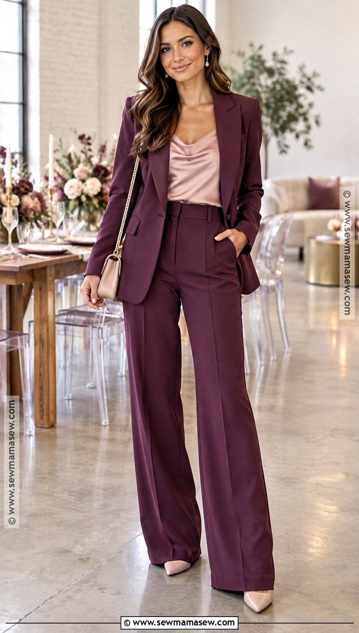 Plum Pantsuit Fall Bridal Shower Outfit - 15 bridal shower outfit for guest fall ideas