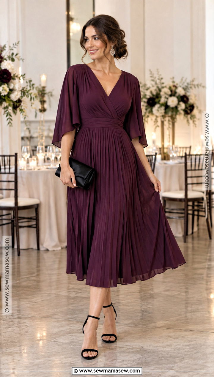 Plum Pleated Autumn Wedding Guest Outfit - 15 autumn guest wedding outfits
