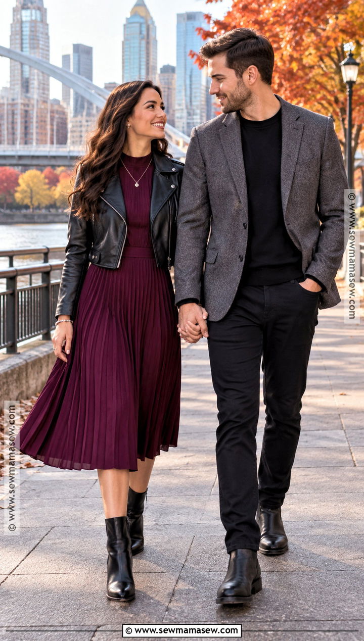 Plum Pleated Engagement Photo Dress - 15 engagement photos dress fall ideas