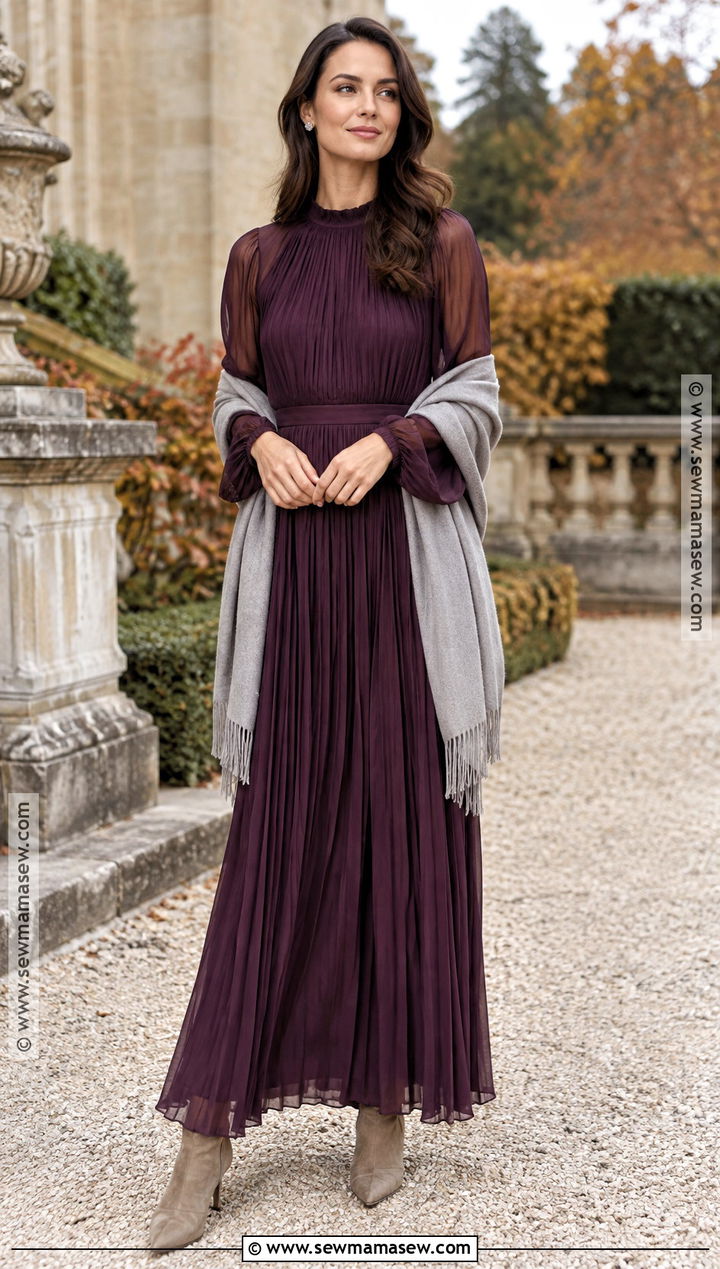 Plum Pleated Maxi Dress Outfit - 20 fall dresses for family pictures