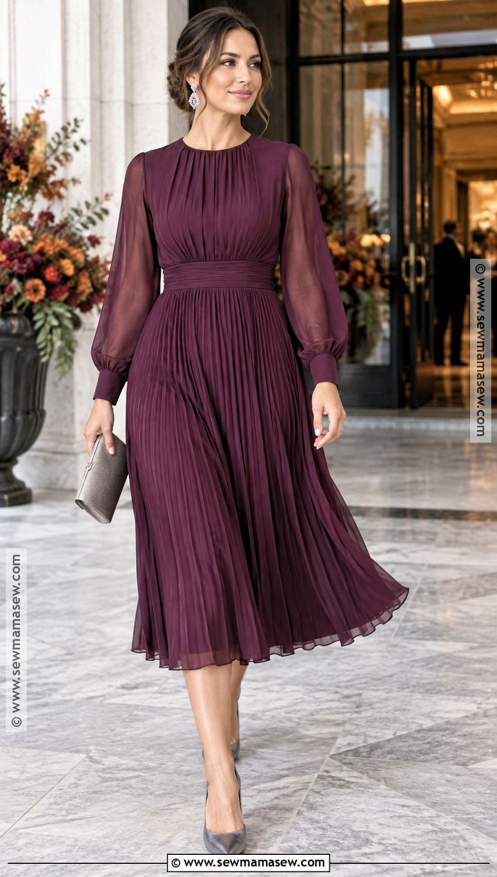 Plum Pleated Midi Fall Wedding Outfit - 25 fall wedding outfits