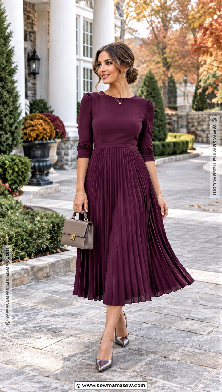 Plum Pleated Midi October Wedding Dress - 25 october wedding dresses