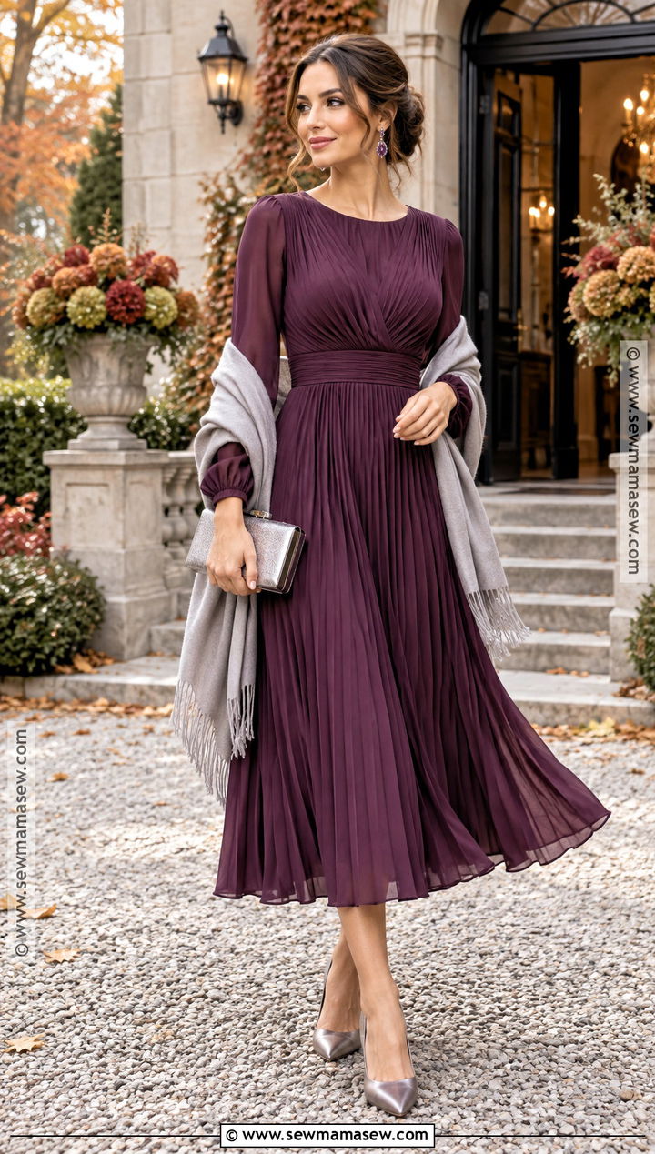 Plum Pleated Wedding Guest Outfit - 15 wedding guest looks autumn