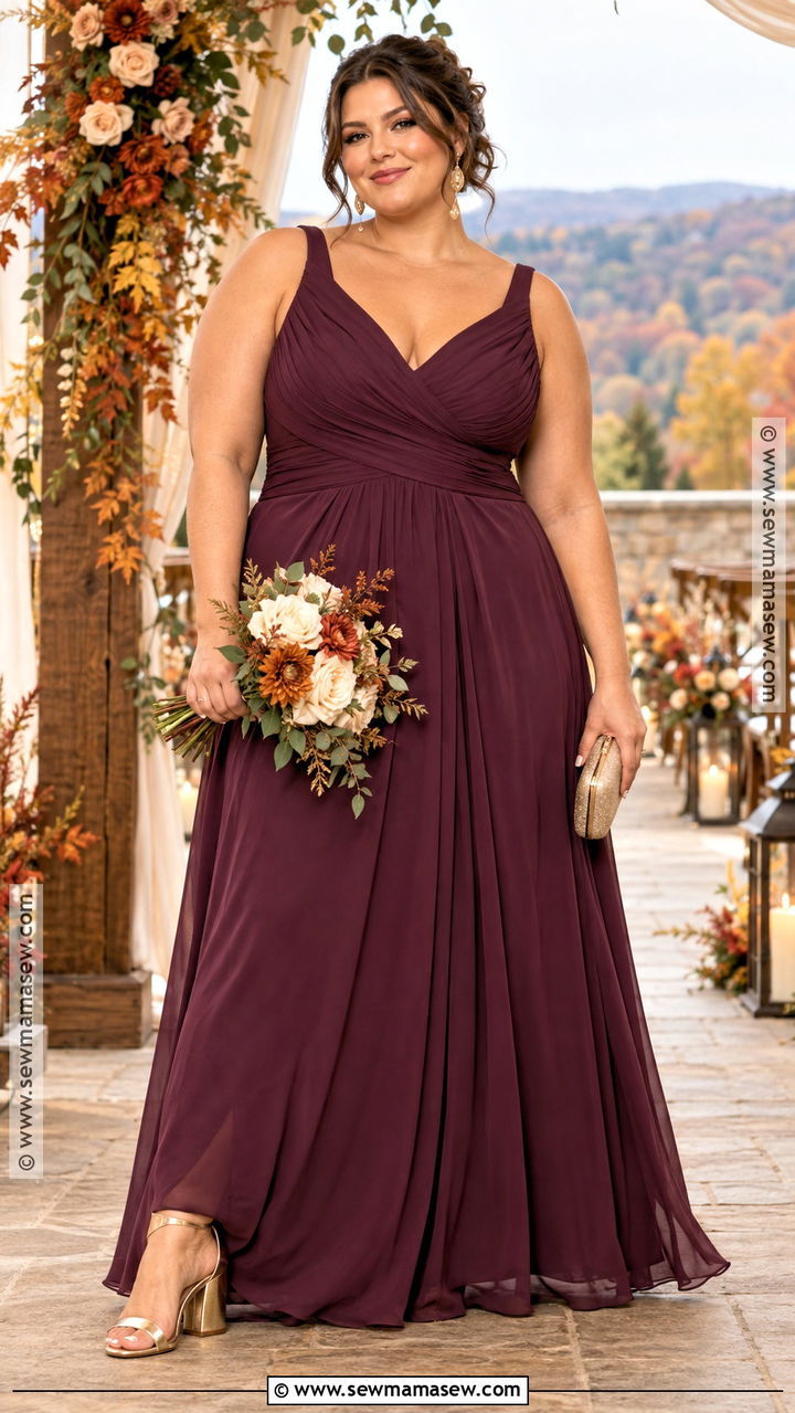 Plum Plus Size Ruched Bridesmaid Dress - 20 plum bridesmaid dresses fall