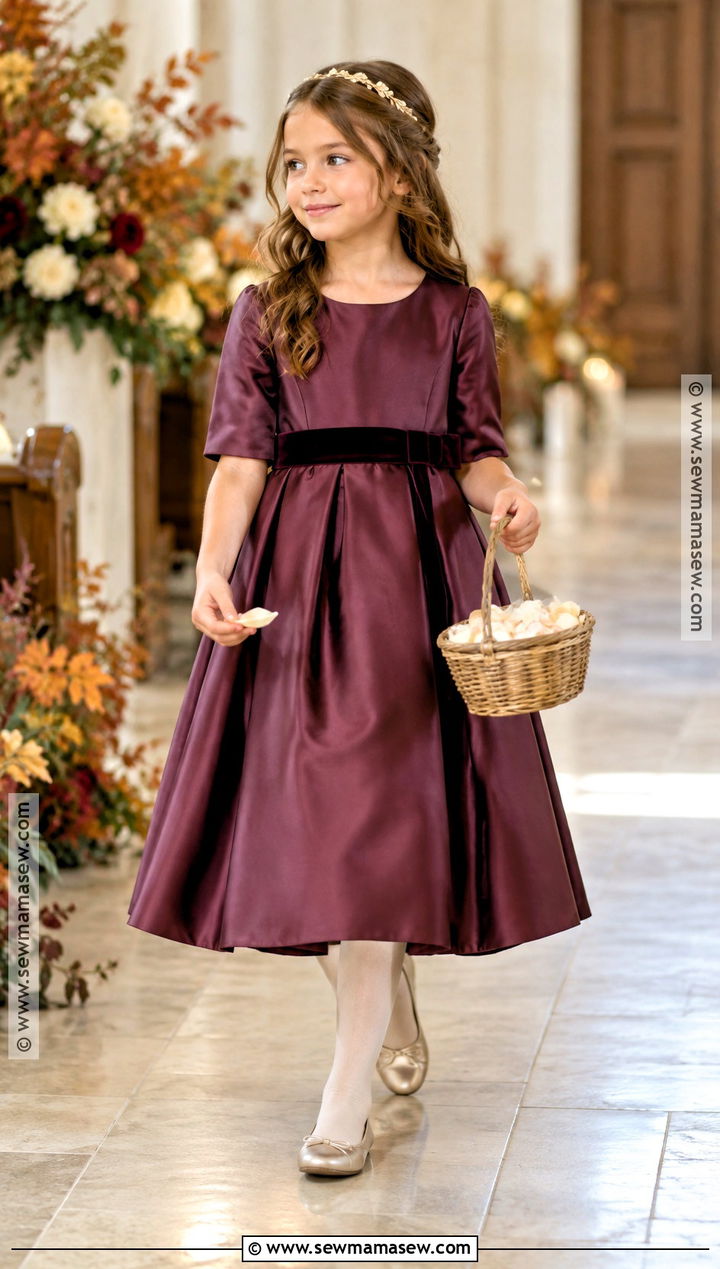 Plum Satin Flower Girl Dress - 15 Fall Color Flower Girl Dresses