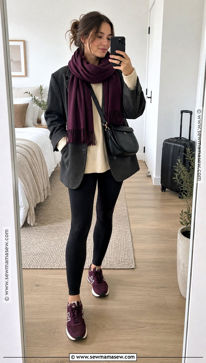 Plum Sneakers With Black Leggings - 15 Autumn Color Sneakers