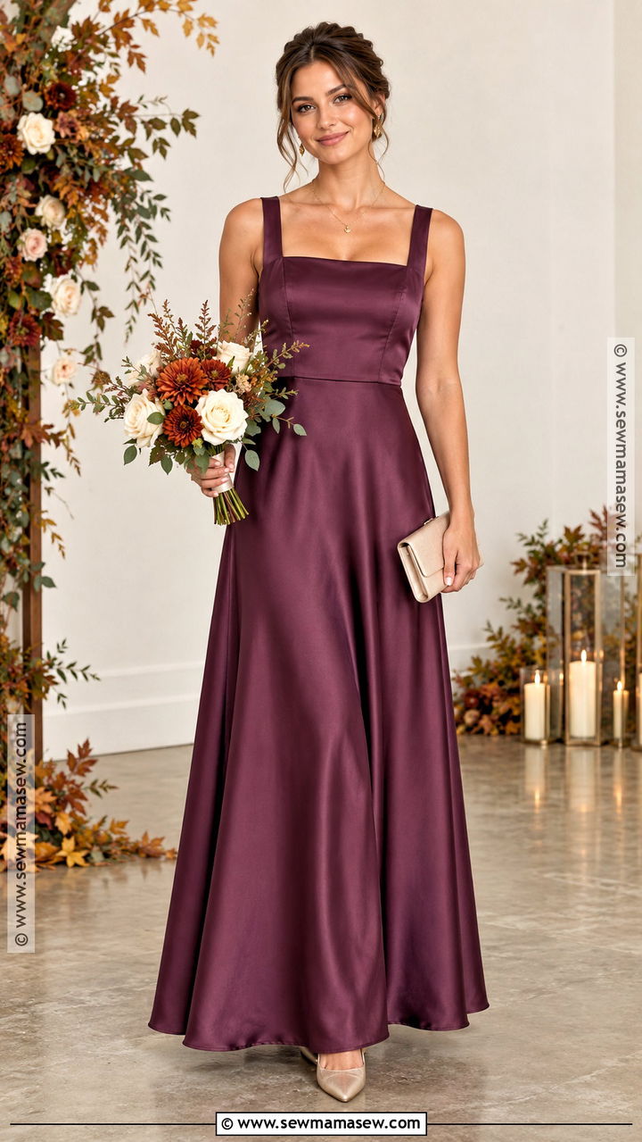Plum Square Neck Satin Bridesmaid Dress - 20 plum bridesmaid dresses fall