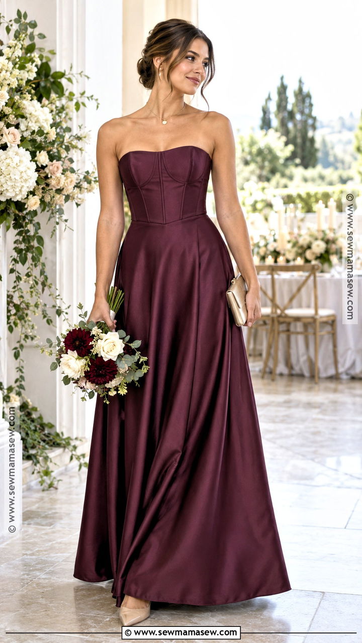 Plum Strapless Corset Bridesmaid Dress - 20 plum bridesmaid dresses fall