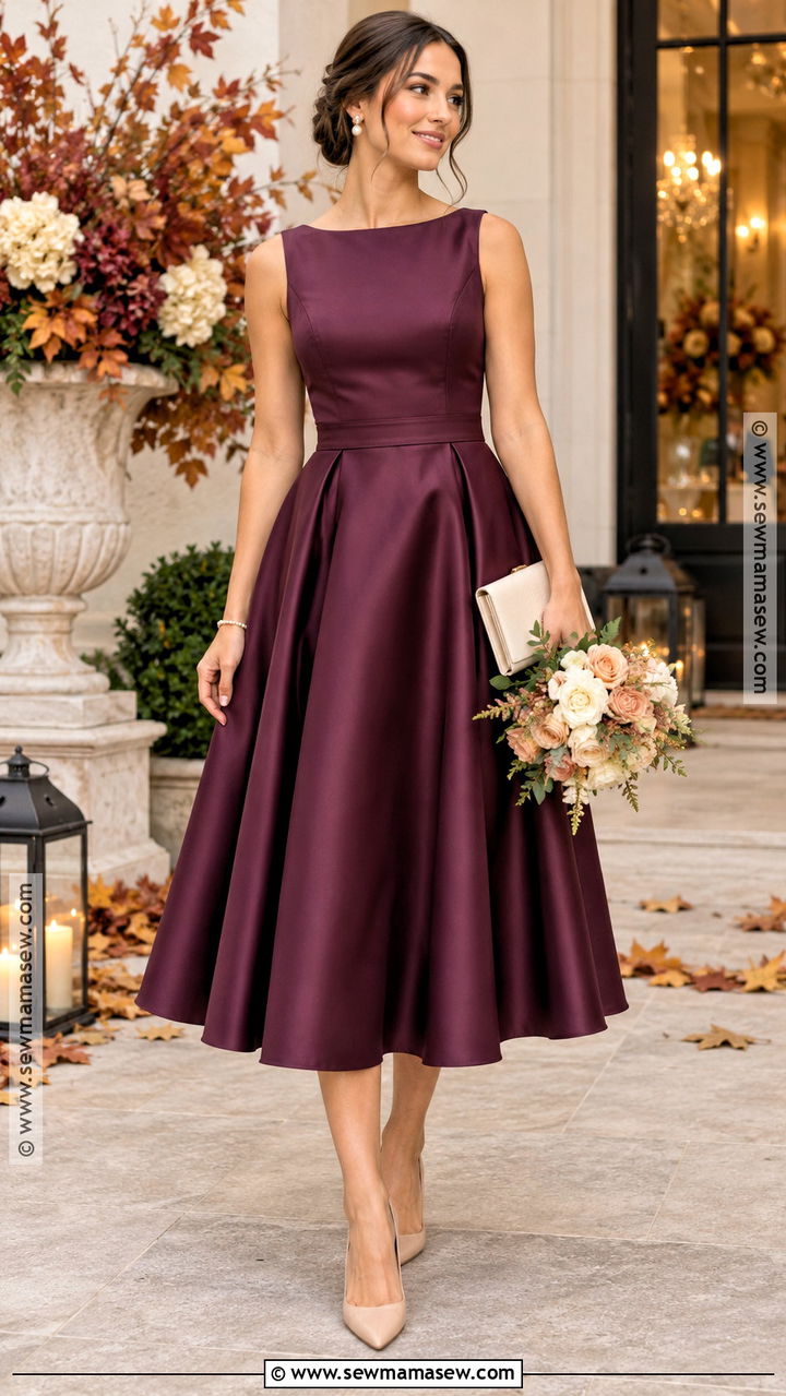 Plum Tea Length Bridesmaid Dress - 20 plum bridesmaid dresses fall
