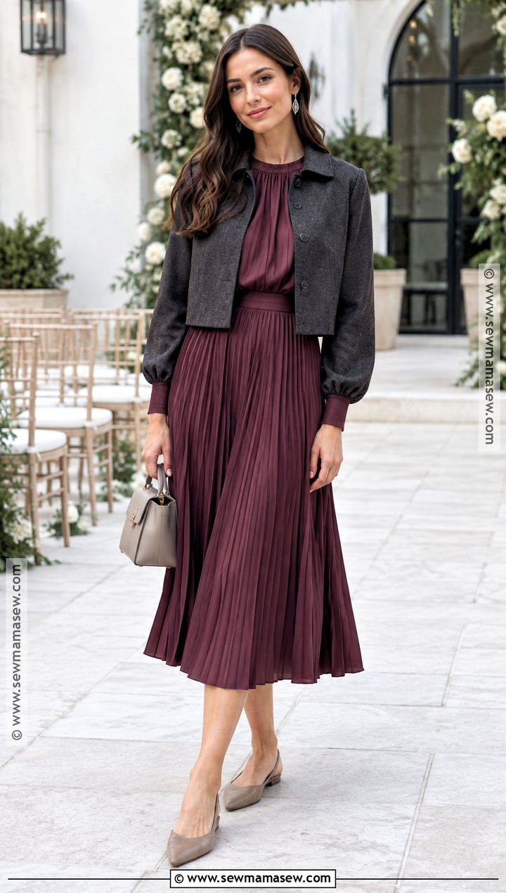 Plum Two Piece Fall Wedding Guest Outfit - 20 fall wedding guest dress casual ideas