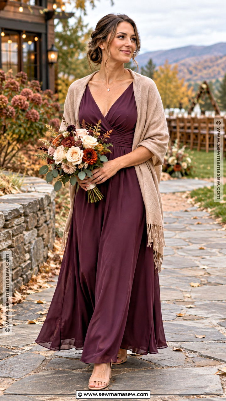 Plum V Neck Wrap Bridesmaid Dress - 20 plum bridesmaid dresses fall