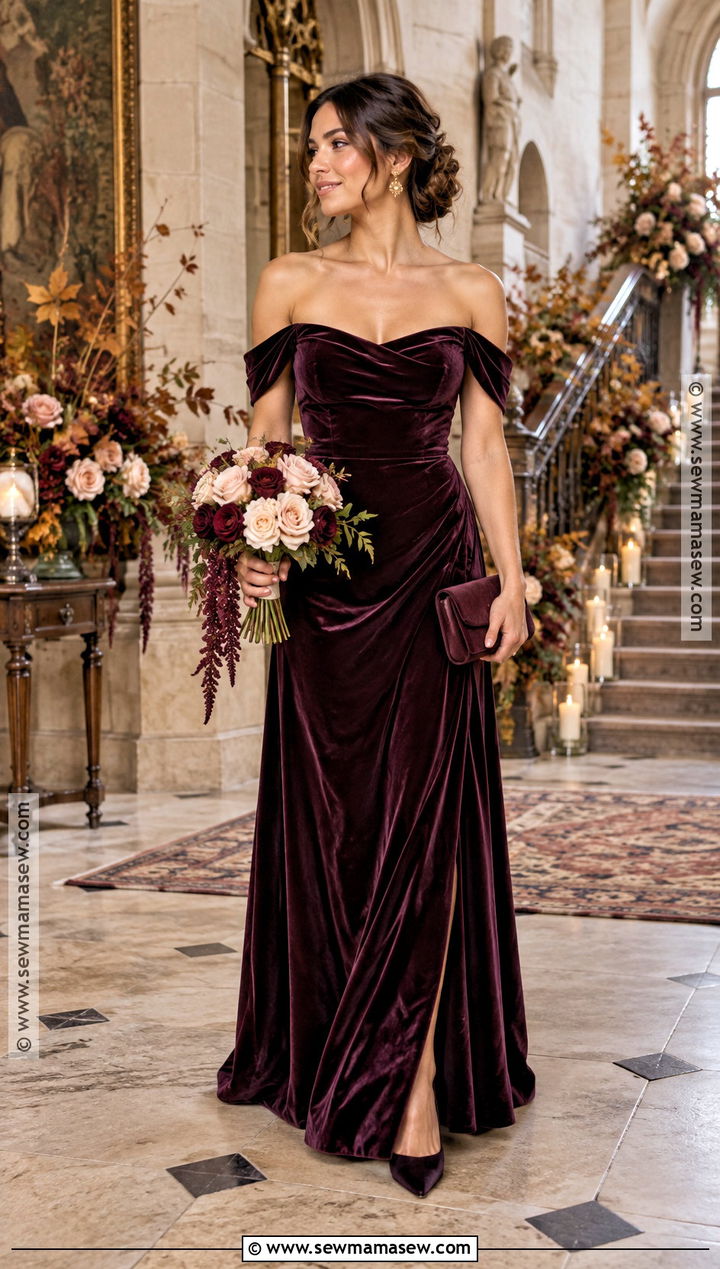 Plum Velvet Bridesmaid Dress - 20 fall color bridesmaid dresses