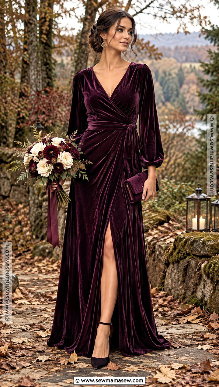 Plum Velvet Bridesmaid Dress - 20 fall wedding colors bridesmaid dresses