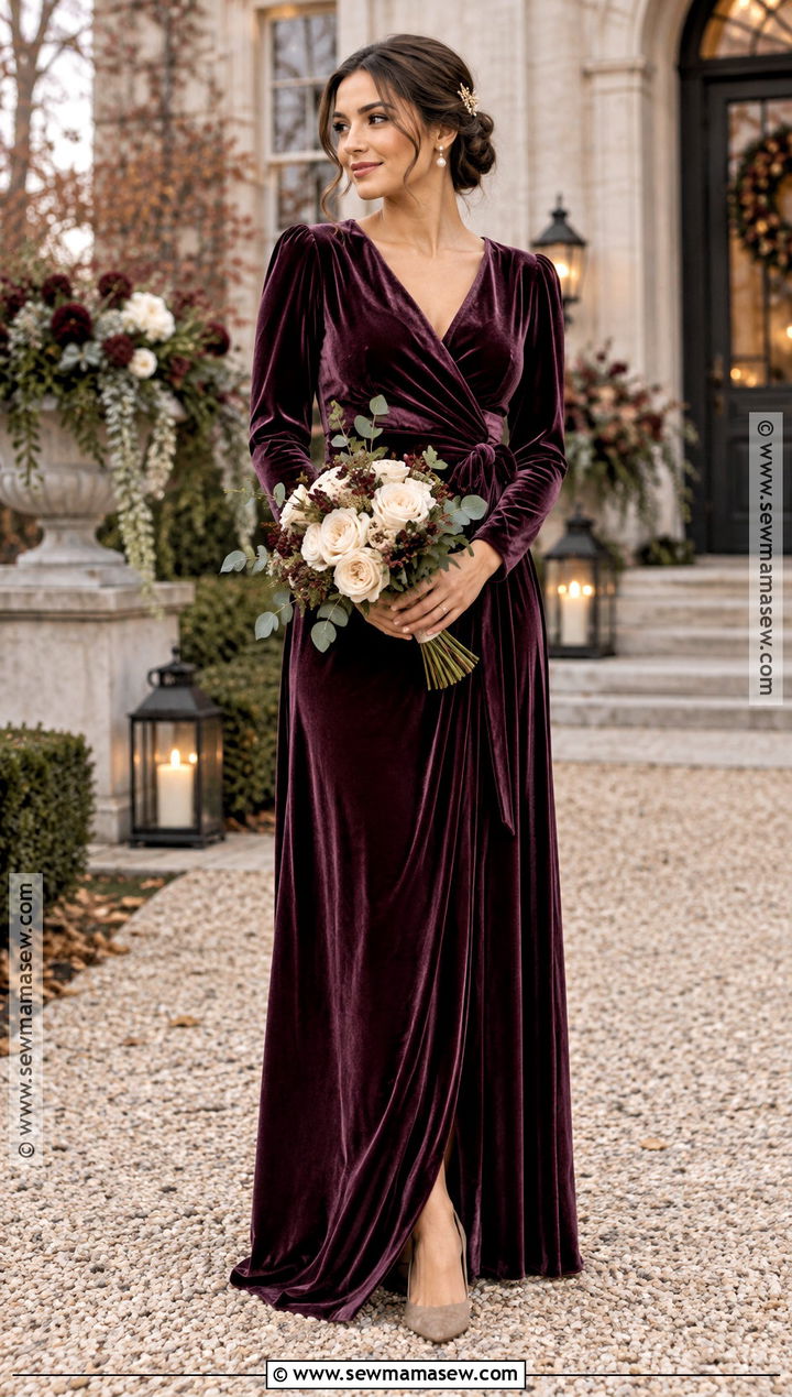 Plum Velvet Bridesmaid Dress With Ivory Rose Bouquet - 15 plum bridesmaid dresses fall deep purple wedding bouquets