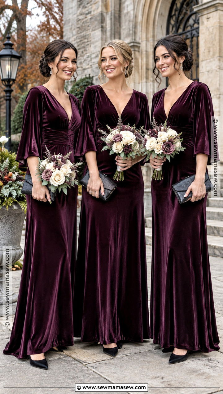 Plum Velvet Bridesmaid Dresses - 15 Fall Colour Bridesmaid Dresses