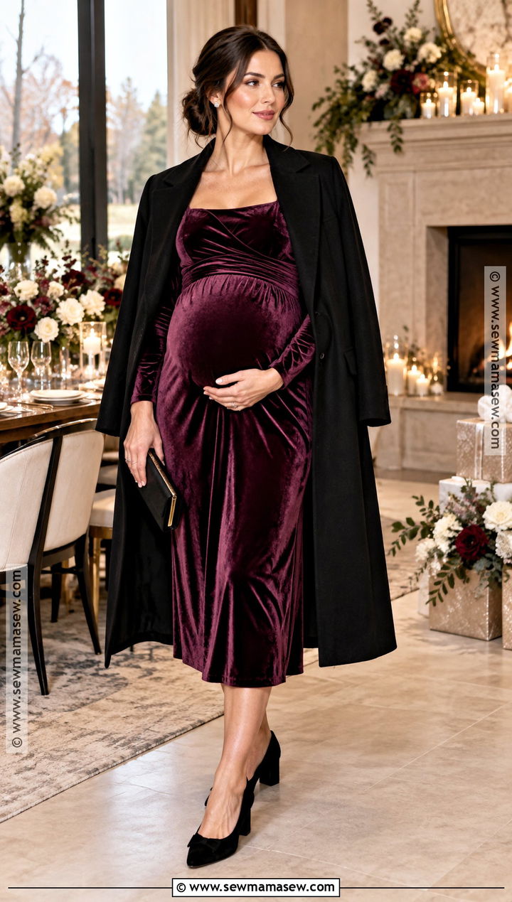 Plum Velvet Fall Baby Shower Dress - 25 fall baby shower dress ideas