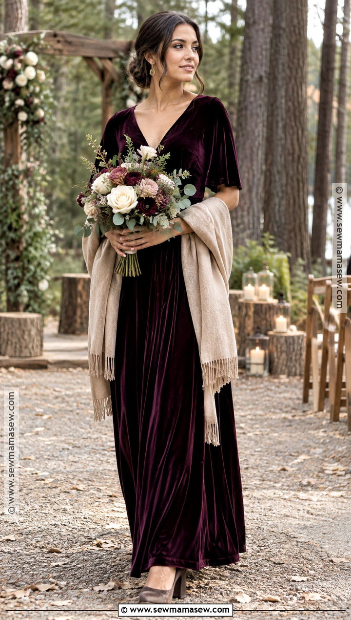 Plum Velvet October Bridesmaid Dress - 15 rustic fall wedding ideas autumn october bridesmaid dresses