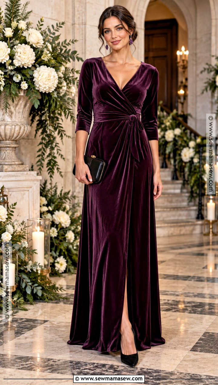 Plum Velvet Wrap Bridesmaid Dress - 20 november wedding bridesmaid dress ideas