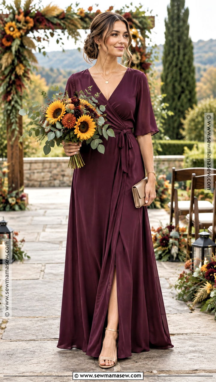 Plum Wrap Bridesmaid Dress - 15 fall sunflower wedding theme bridesmaid dresses