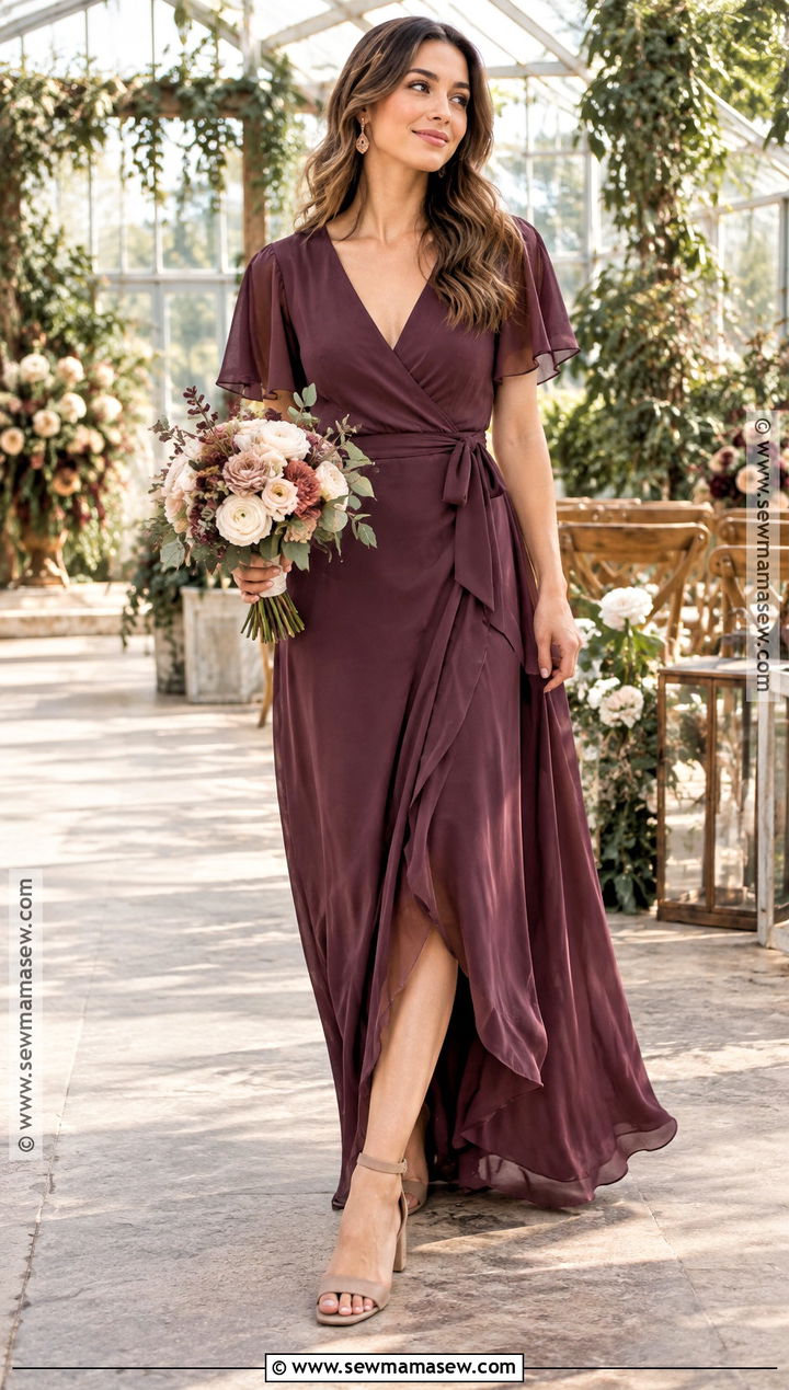 Plum Wrap Bridesmaid Dress With Blush Bouquet - 15 plum bridesmaid dresses fall deep purple wedding bouquets