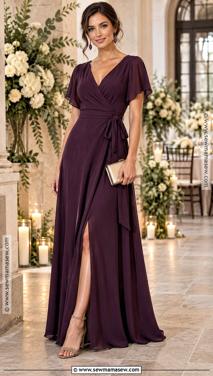 Plum Wrap Bridesmaid Dress - 15 Brides Maids Fall Dresses