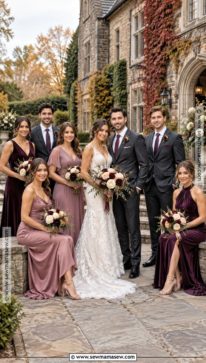 Plum and Dusty Rose Bridal Party Attire - 15 Fall Bridal Party Attire Color Schemes Ideas