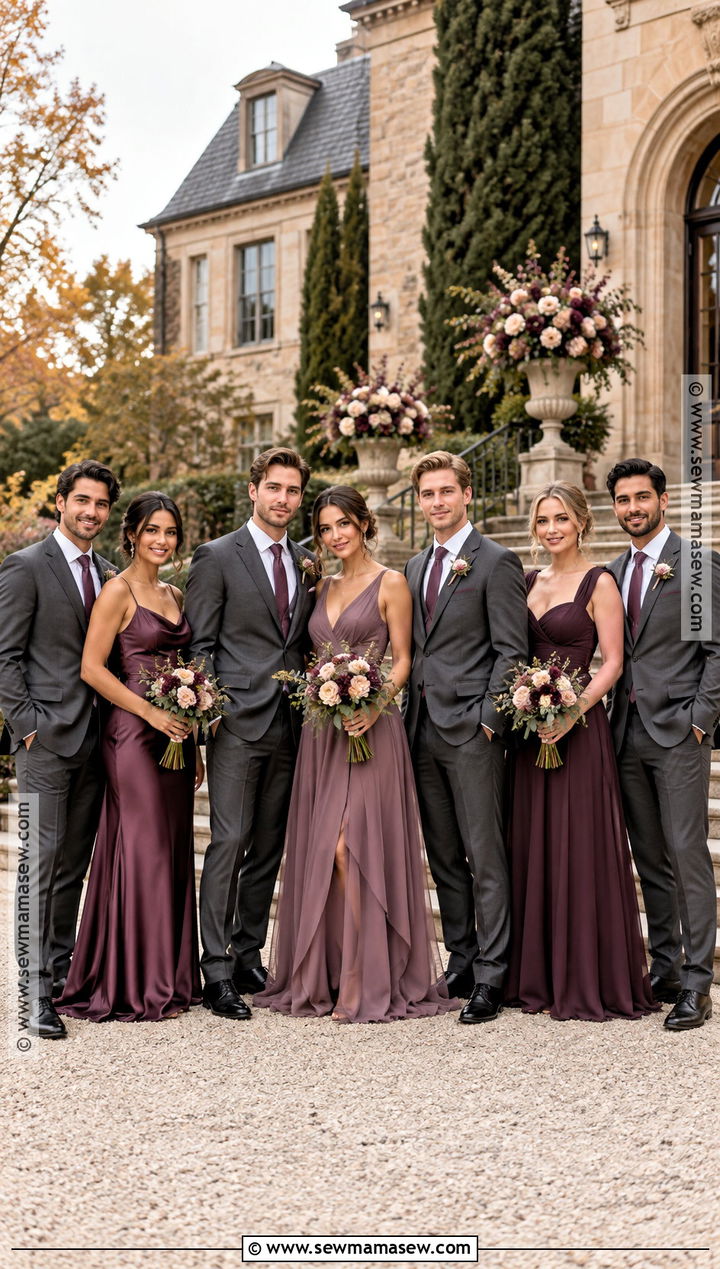 Plum and Gray Fall Wedding Party Attire - 15 fall wedding party attire color palettes ideas