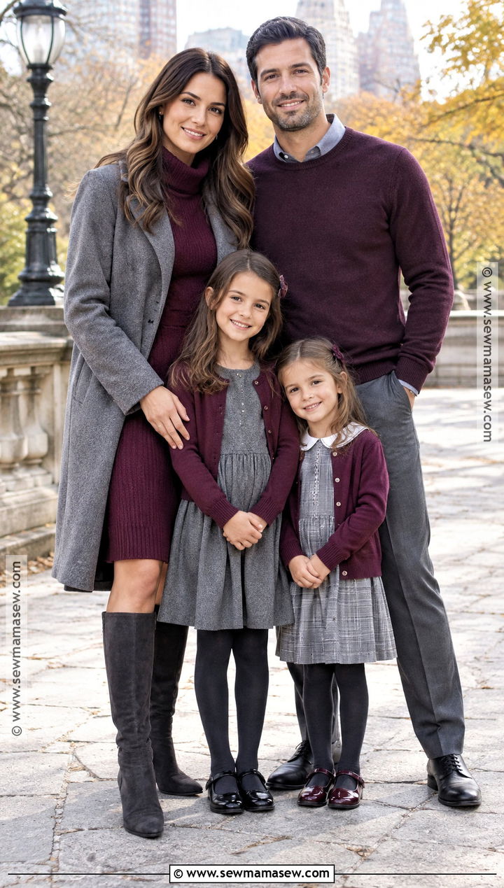 Plum and Gray Family Photo Outfits - 15 fall family photo outfit inspiration ideas