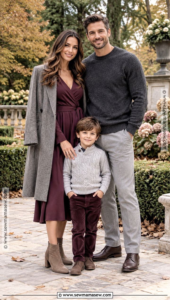 Plum and Gray Family of 3 Fall Photo Outfit - 20 family of 3 fall photo outfits
