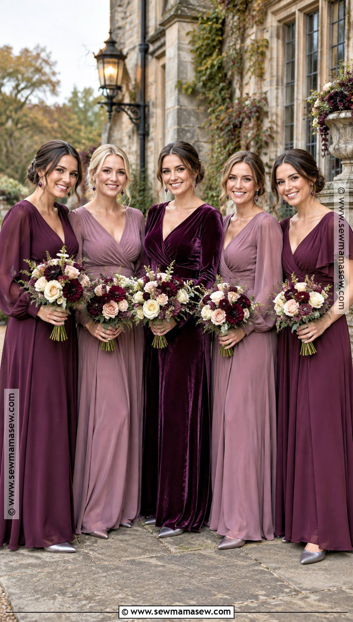 Plum and Mauve Bridesmaid Dresses - 15 Fall Wedding Palette Bridesmaid Dress Ideas