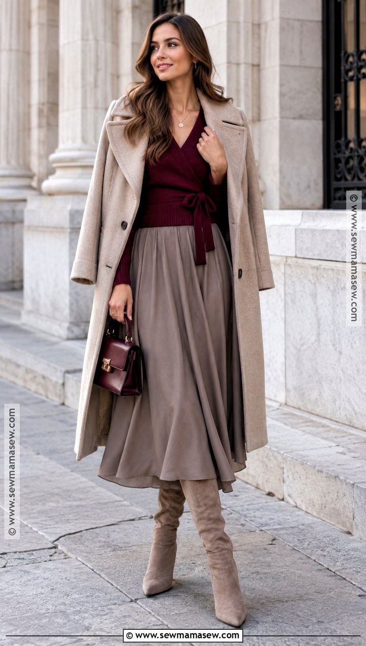 Plum and Taupe Knit Outfit - 15 Fall Outfit Photoshoot Color Schemes Ideas