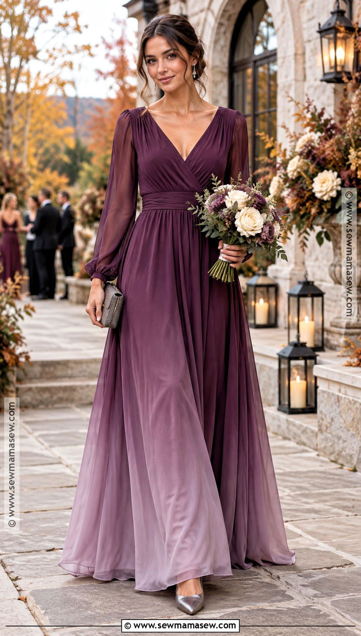 Plum to Lavender Ombre Long Sleeve Bridesmaid Dress - 15 fall wedding bridesmaid dresses ombre