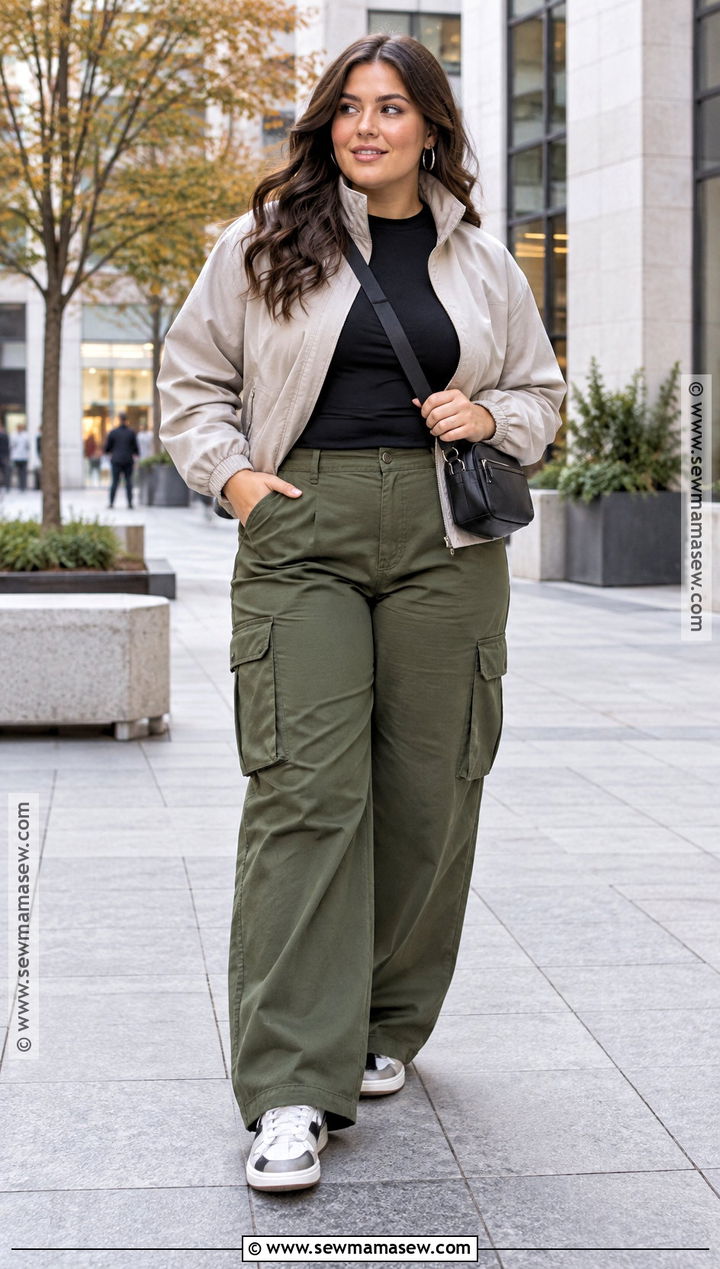 Plus Size Autumn Cargo Pants And Funnel Neck Jacket Outfit - 15 Autumn Style Ideas for Plus Size