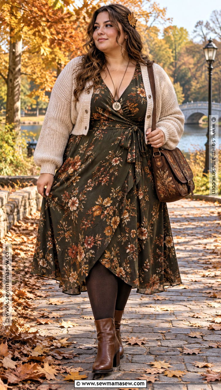 Plus Size Autumn Fairy Wrap Dress Outfit - 15 autumn fairy aesthetic outfits