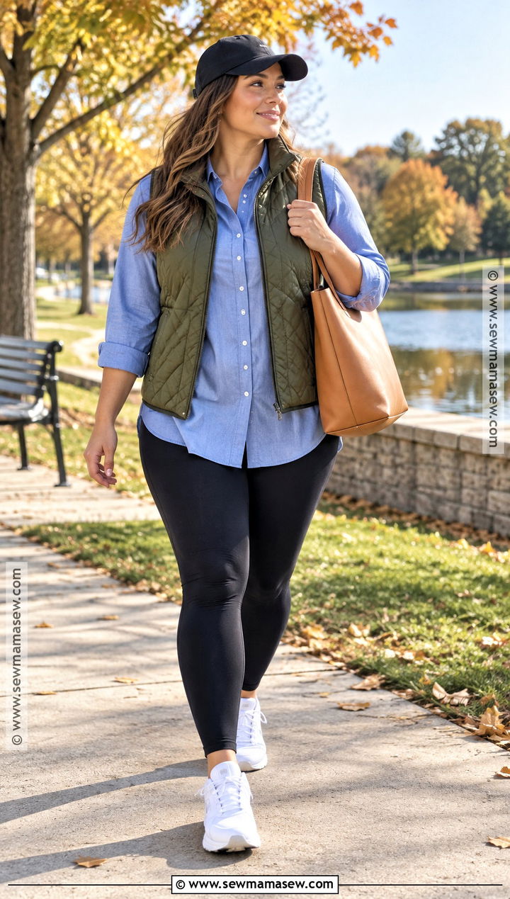 Plus Size Autumn Leggings And Quilted Vest Outfit - 15 Autumn Style Ideas for Plus Size