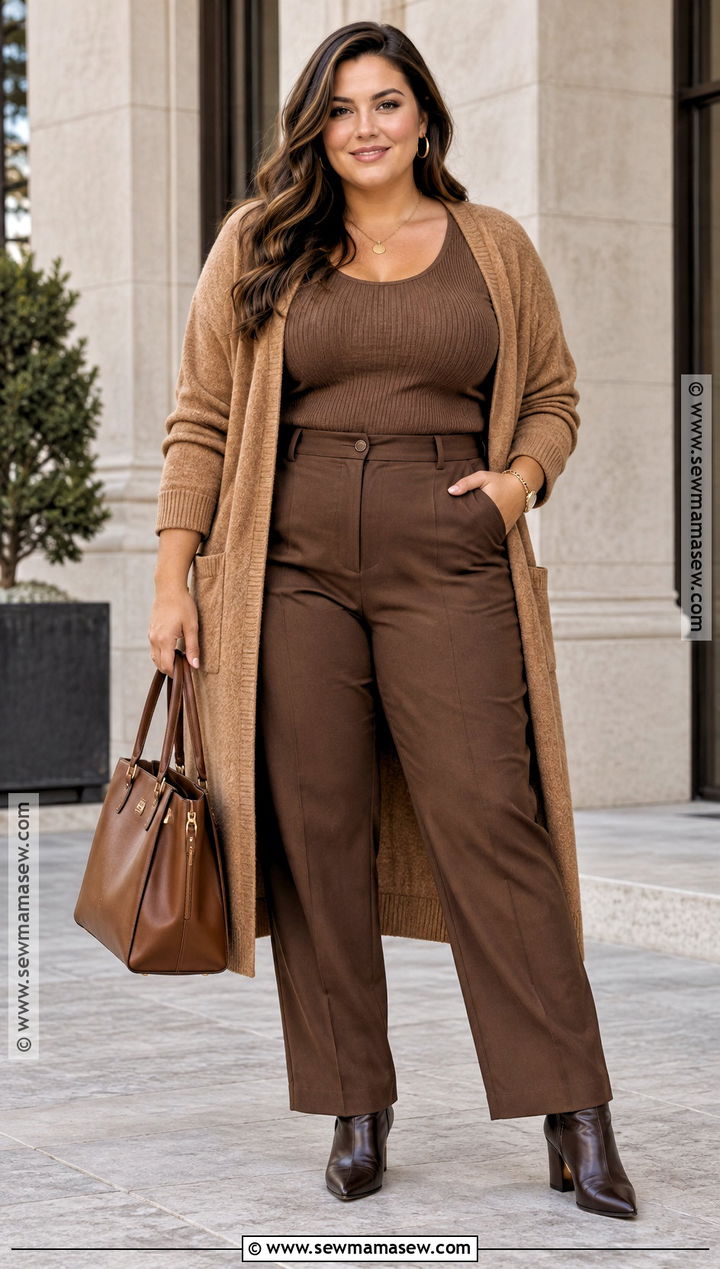 Plus Size Autumn Monochrome Brown Outfit - 25 autumn plus size outfits