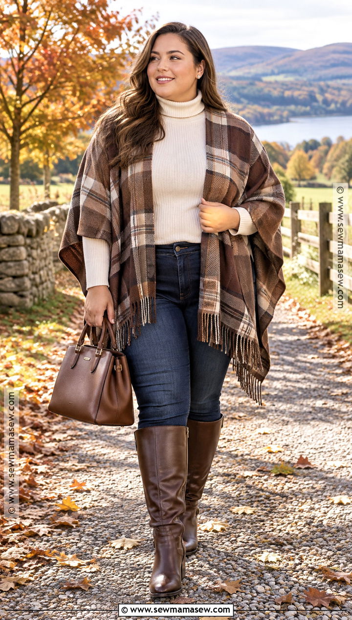 Plus Size Autumn Poncho And Jeans Outfit - 25 autumn plus size outfits