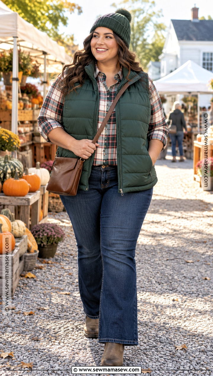 Plus Size Autumn Puffer Vest Outfit - 25 autumn plus size outfits