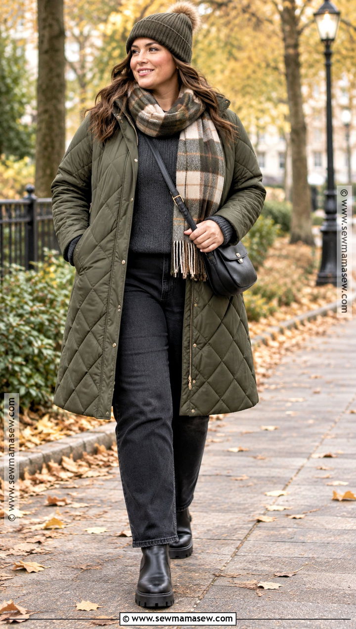Plus Size Autumn Quilted Coat Outfit - 25 autumn plus size outfits
