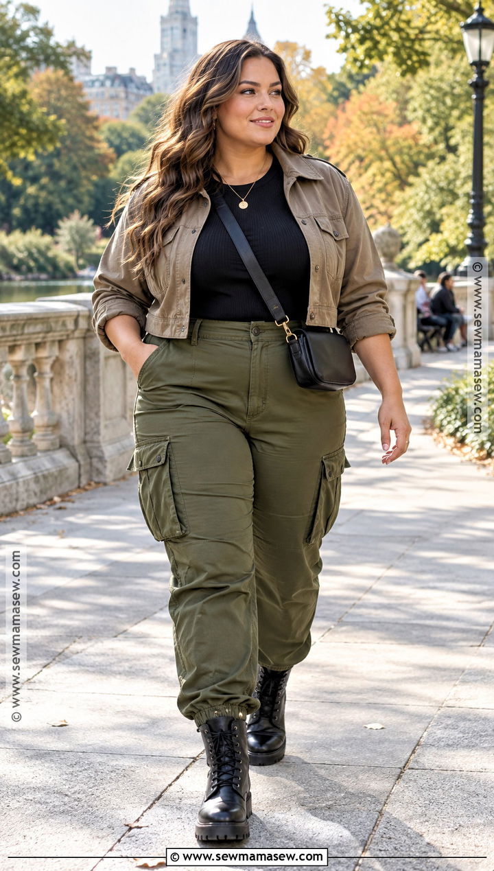 Plus Size Autumn Utility Jacket And Cargo Pants Outfit - 25 plus size autumn outfits
