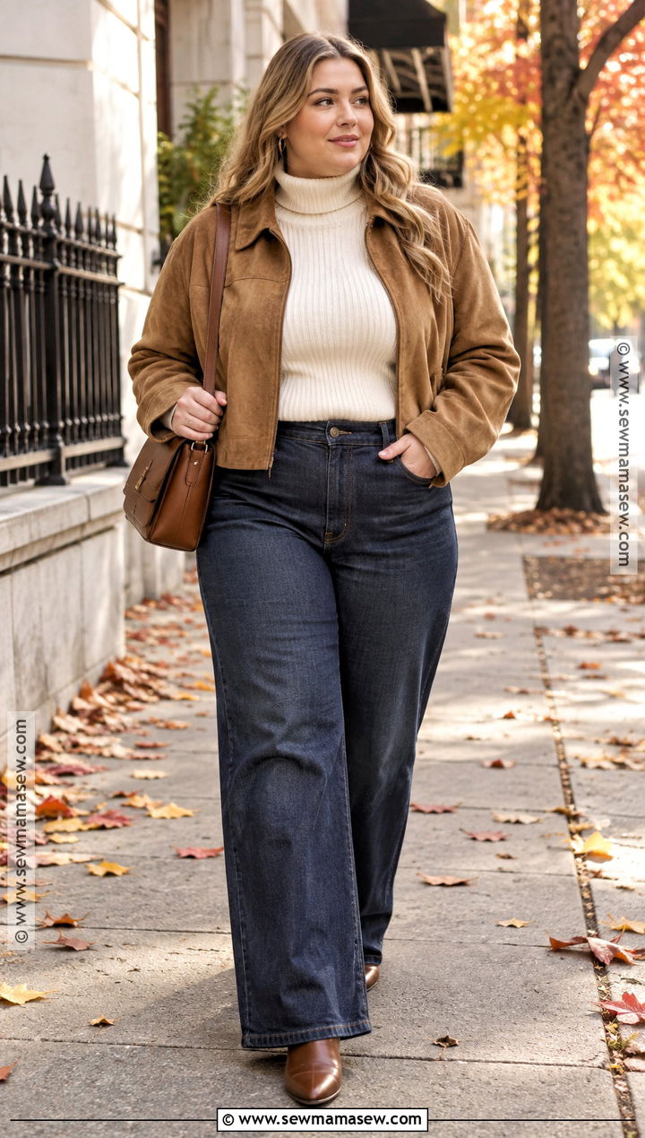 Plus Size Autumn Wide Leg Jeans Outfit - 15 Autumn Style Ideas for Plus Size