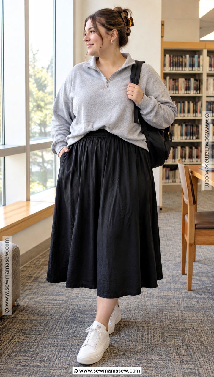 Plus Size Back To School Midi Skirt And Sweatshirt Outfit - 15 plus size outfits back to school