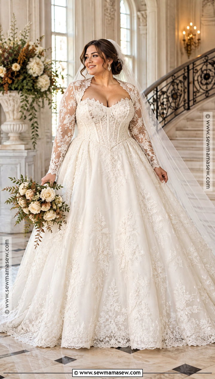 Plus Size Basque Waist Gown With Bolero - 20 fall bridal outfits