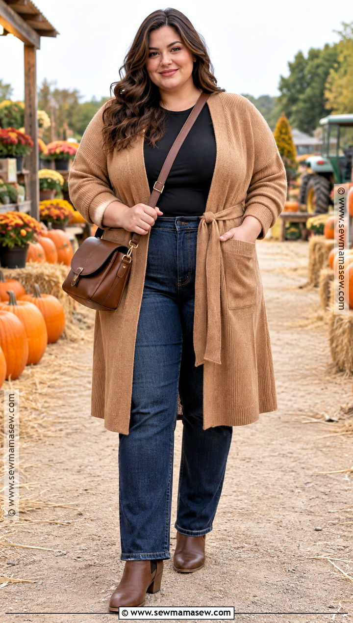 Plus Size Belted Cardigan Pumpkin Patch Outfit - 25 pumpkin patch outfits