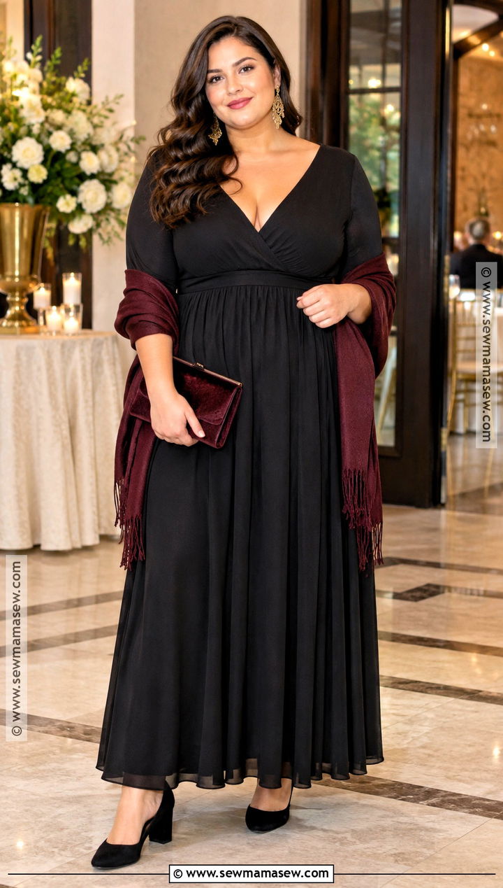 Plus Size Black Empire Waist Dress - 15 Fall Wedding Black Dress Ideas