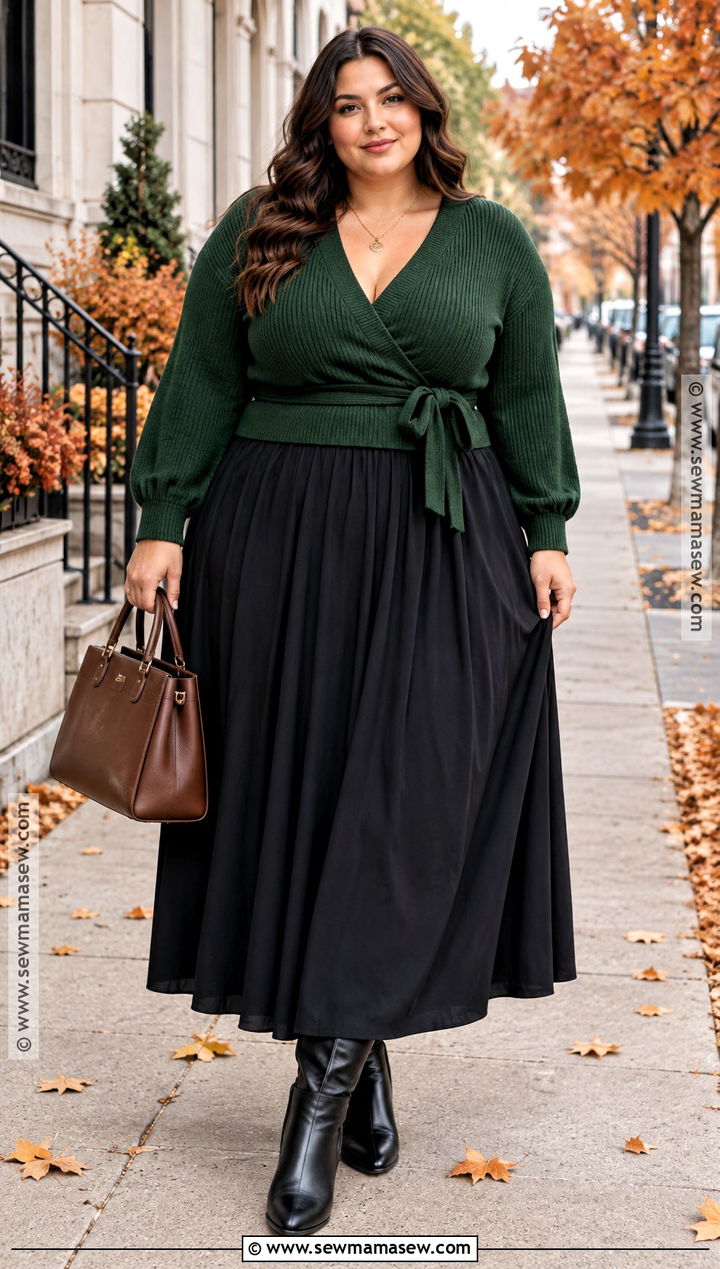 Plus Size Black Maxi Skirt With Wrap Cardigan - 25 black maxi skirt outfit fall ideas