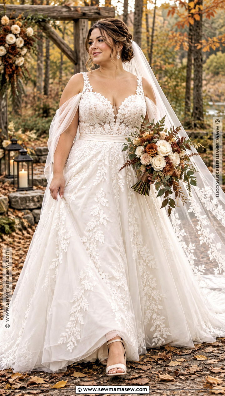 Plus Size Boho Lace Wedding Dress - 15 rustic boho fall wedding dress ideas