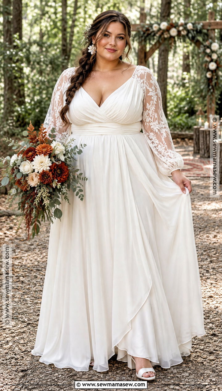 Plus Size Boho Wrap Wedding Dress - 15 autumn boho wedding dress ideas