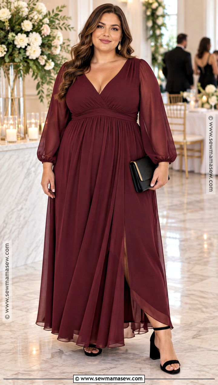 Plus Size Burgundy Empire Waist Formal Fall Dress - 20 formal fall dresses